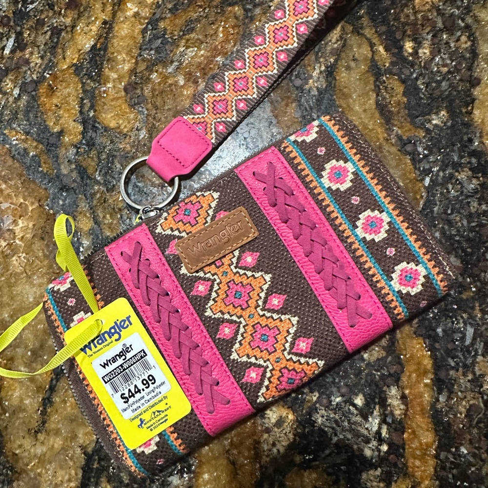 Wrangler Pink and Brown Patterned Wristlet